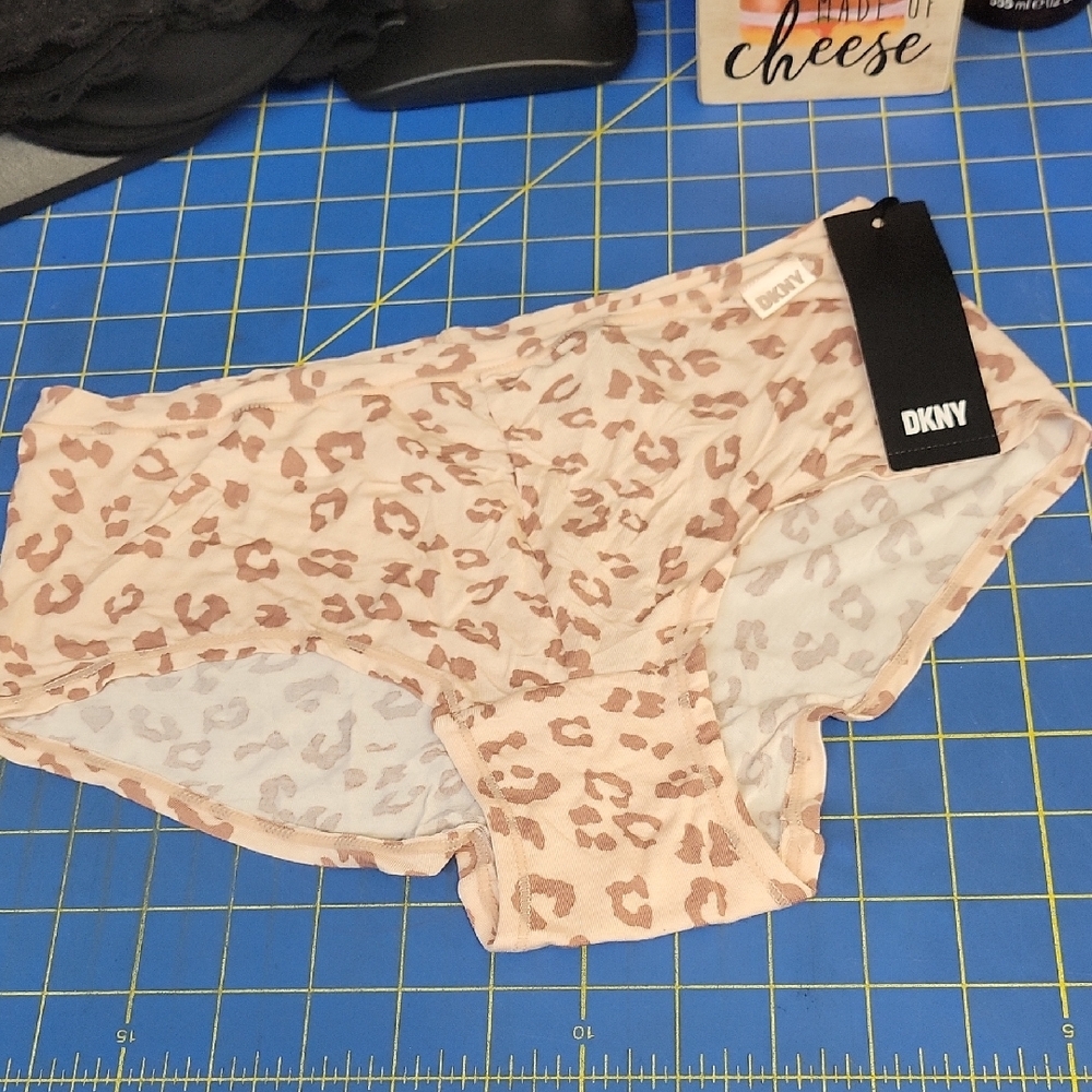 DKNY Cream Brown Animal Print Sheer Hipster Panties Medium